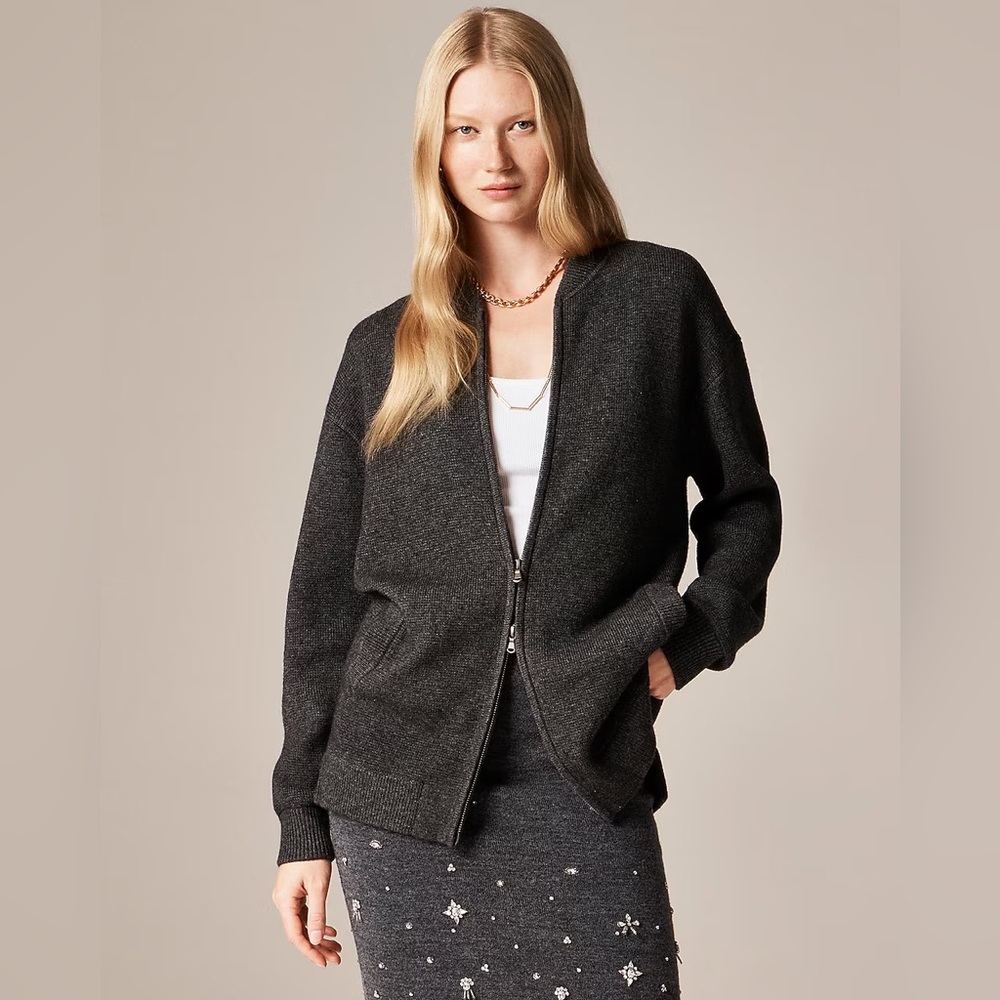 J.Crew Full-Zip Flight Sweater-Jacket in Heather Charcoal Size Medium